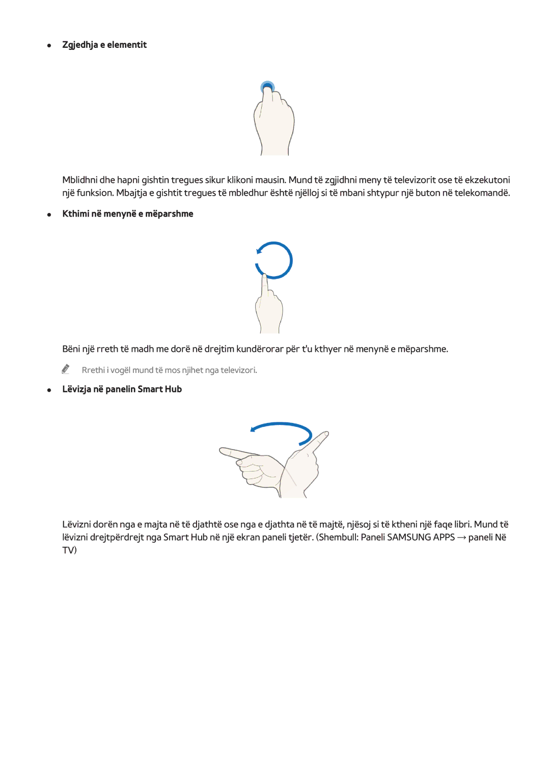 Samsung UE55H8000STXXH, UE65H8000STXXH, UE48H8000STXXH manual Kthimi në menynë e mëparshme, Lëvizja në panelin Smart Hub 