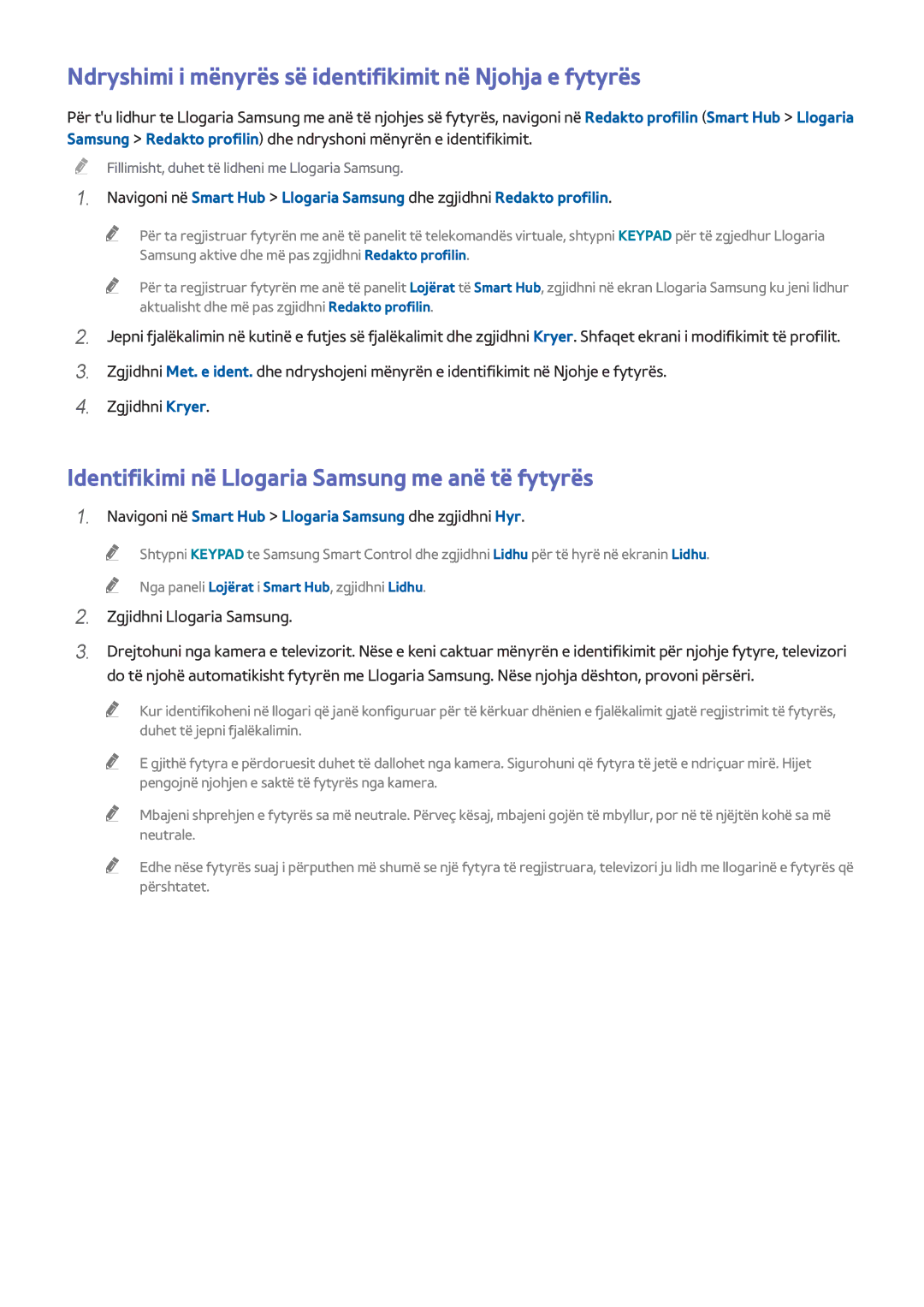 Samsung UE55H8000STXXH, UE65H8000STXXH, UE48H8000STXXH manual Ndryshimi i mënyrës së identifikimit në Njohja e fytyrës 