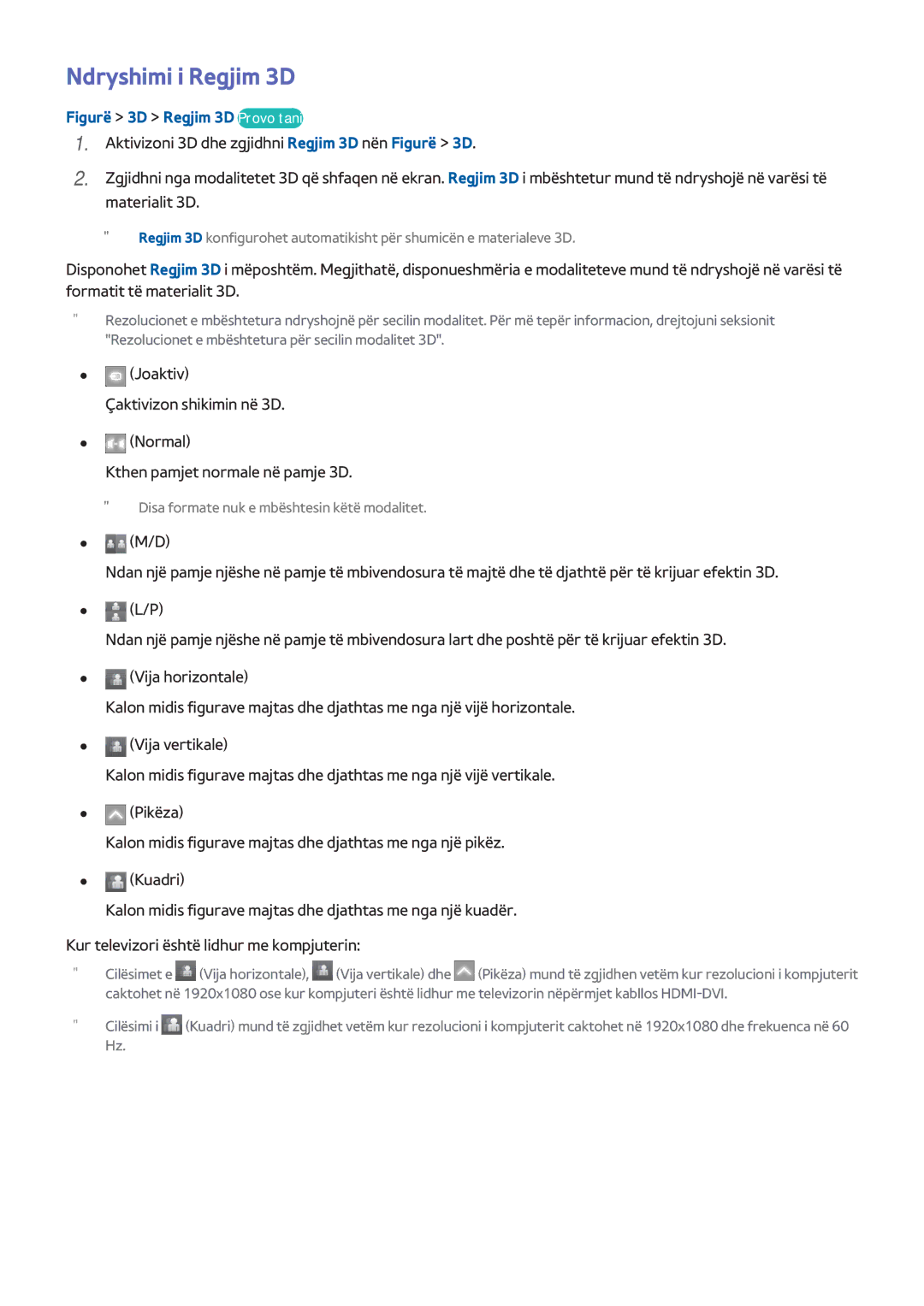 Samsung UE48H8000STXXH, UE65H8000STXXH, UE55H8000STXXH manual Ndryshimi i Regjim 3D, Figurë 3D Regjim 3D Provo tani 