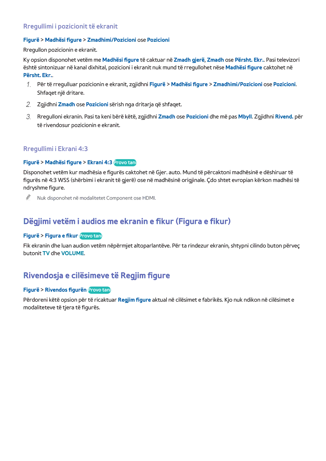 Samsung UE55H8000STXXH Dëgjimi vetëm i audios me ekranin e fikur Figura e fikur, Rivendosja e cilësimeve të Regjim figure 