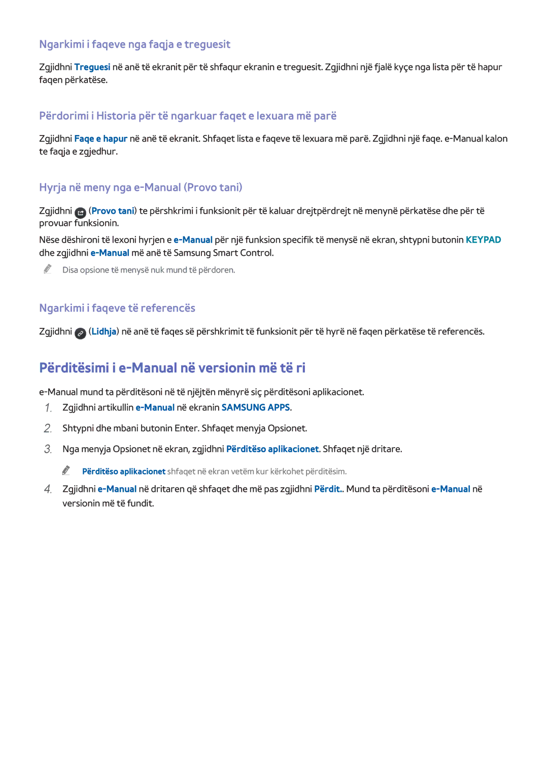 Samsung UE65H8000STXXH manual Përditësimi i e-Manual në versionin më të ri, Ngarkimi i faqeve nga faqja e treguesit 