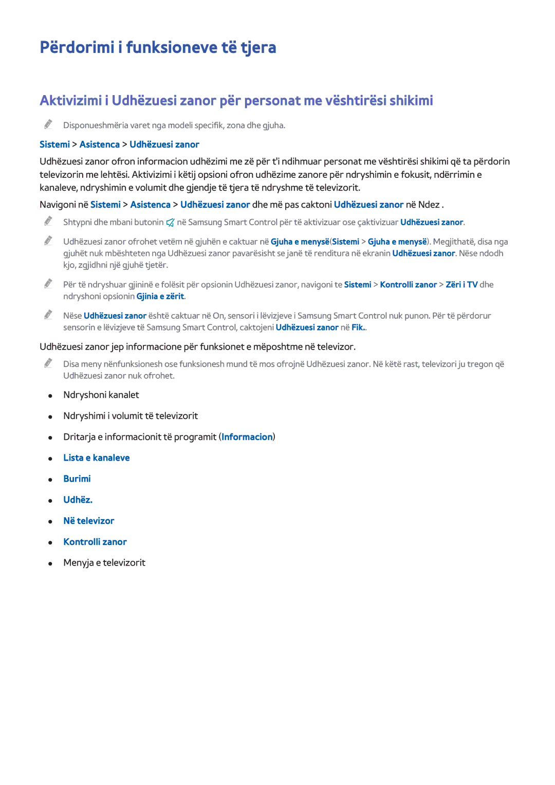 Samsung UE48H8000STXXH manual Përdorimi i funksioneve të tjera, Sistemi Asistenca Udhëzuesi zanor, Menyja e televizorit 