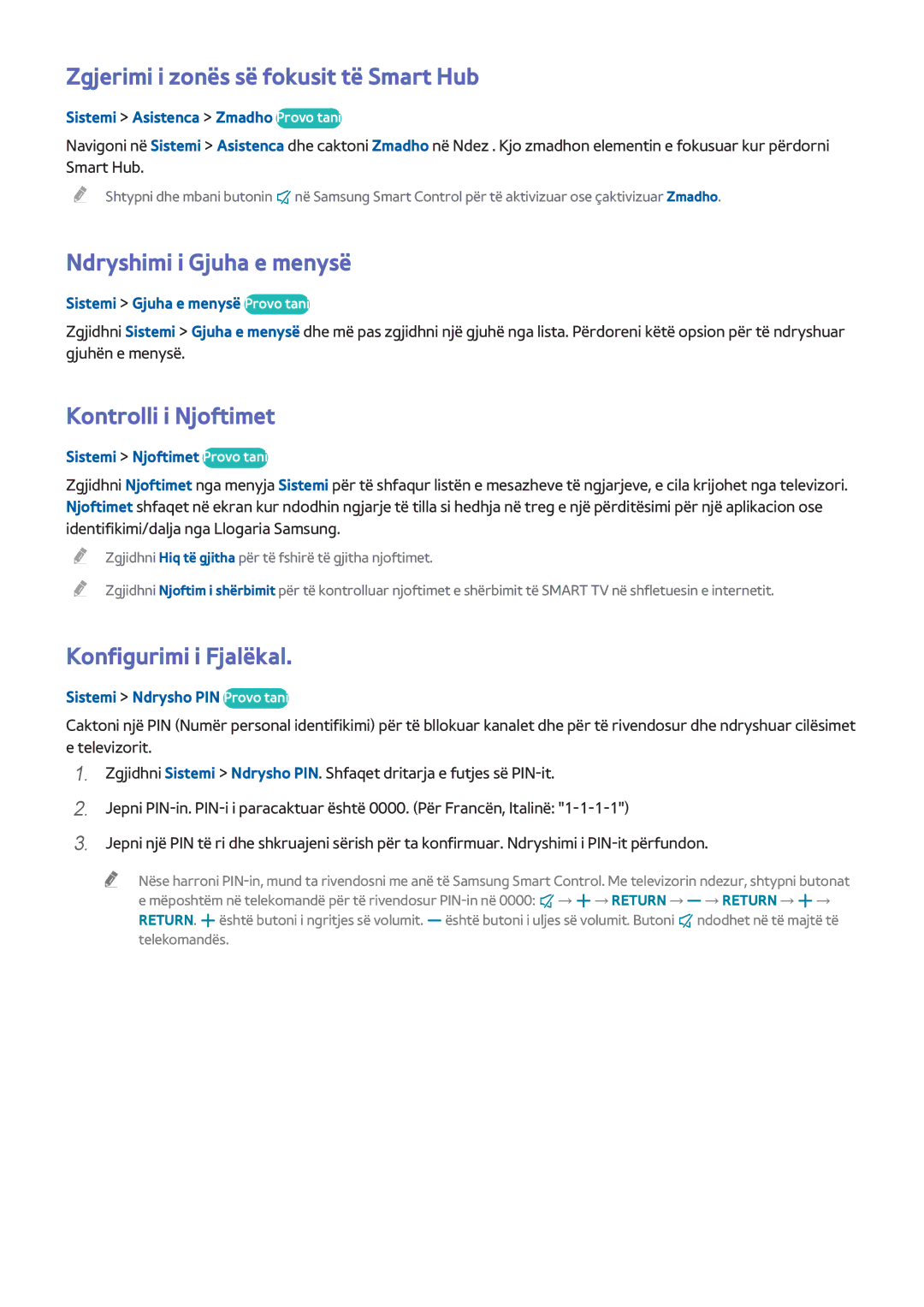 Samsung UE65H8000STXXH manual Zgjerimi i zonës së fokusit të Smart Hub, Ndryshimi i Gjuha e menysë, Kontrolli i Njoftimet 