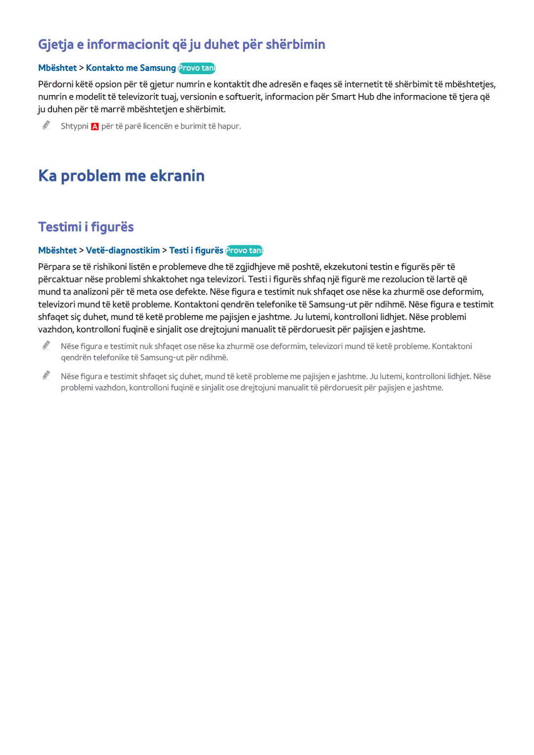 Samsung UE55H8000STXXH manual Ka problem me ekranin, Gjetja e informacionit që ju duhet për shërbimin, Testimi i figurës 