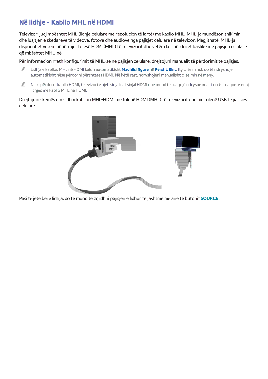 Samsung UE65H8000STXXH, UE48H8000STXXH, UE55H8000STXXH manual Në lidhje Kabllo MHL në Hdmi 