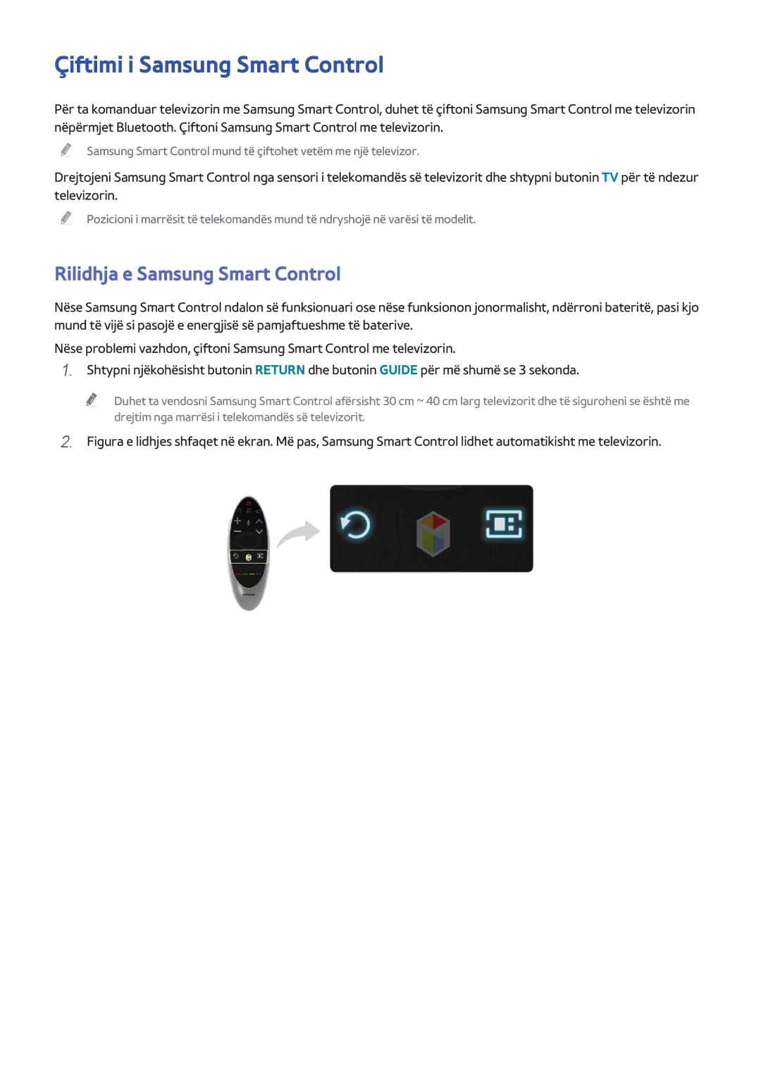 Samsung UE65H8000STXXH, UE48H8000STXXH, UE55H8000STXXH Çiftimi i Samsung Smart Control, Rilidhja e Samsung Smart Control 