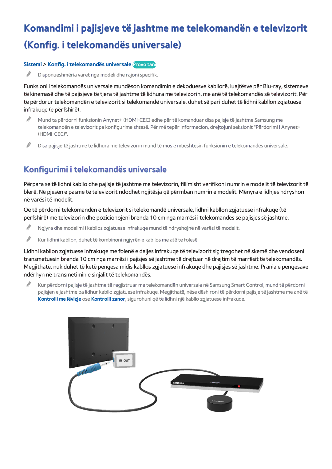 Samsung UE55H8000STXXH manual Konfigurimi i telekomandës universale, Sistemi Konfig. i telekomandës universale Provo tani 