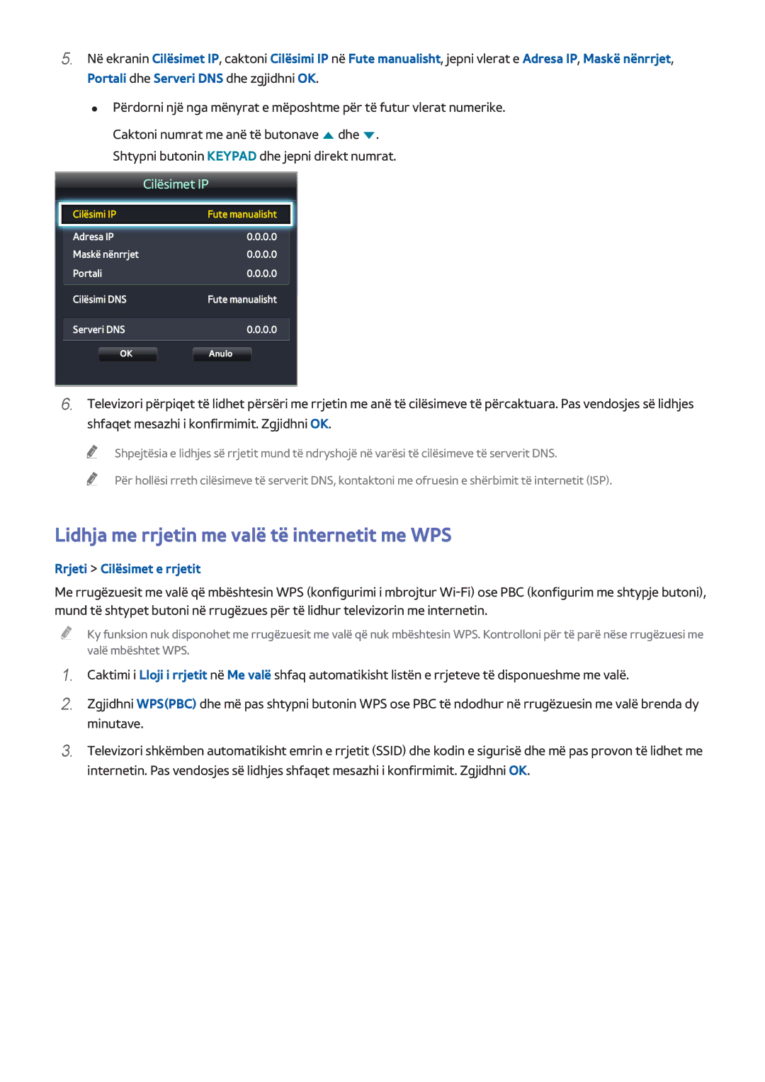 Samsung UE65H8000STXXH, UE48H8000STXXH, UE55H8000STXXH manual Lidhja me rrjetin me valë të internetit me WPS 