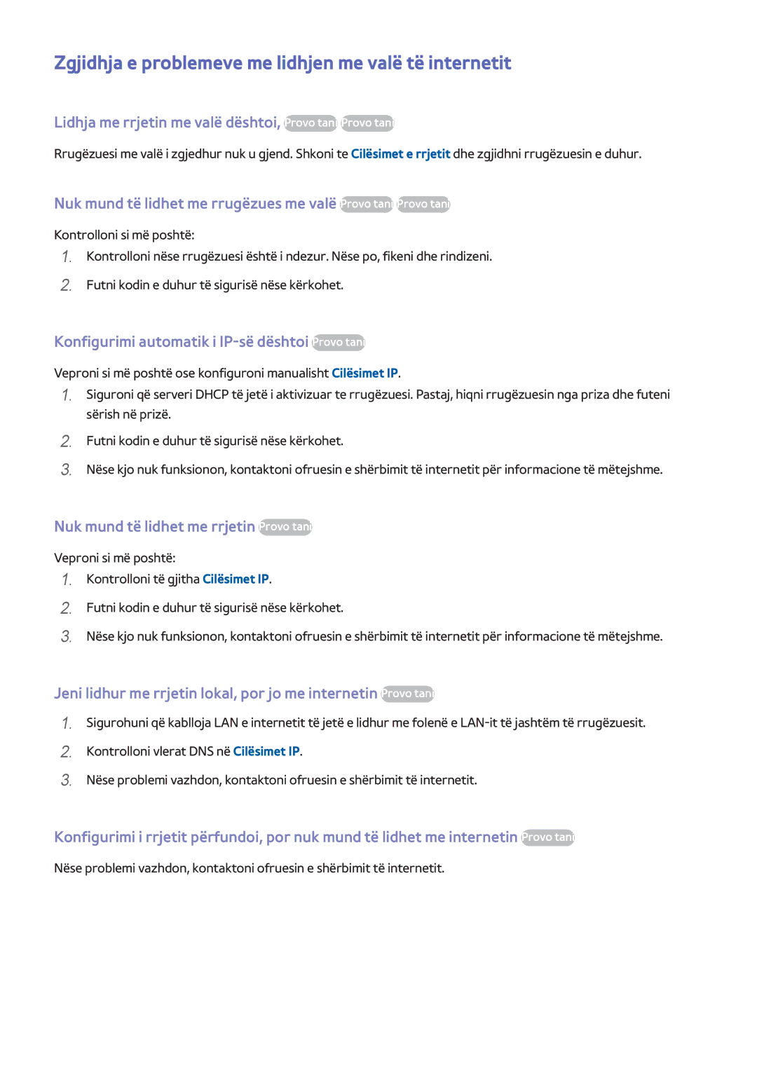 Samsung UE55H8000STXXH, UE65H8000STXXH, UE48H8000STXXH manual Zgjidhja e problemeve me lidhjen me valë të internetit 