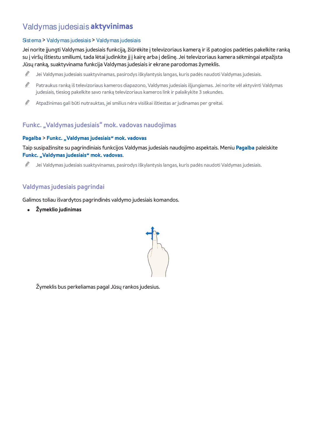 Samsung UE48H8000STXXH, UE65H8000STXXH Valdymas judesiais aktyvinimas, Funkc. „Valdymas judesiais mok. vadovas naudojimas 