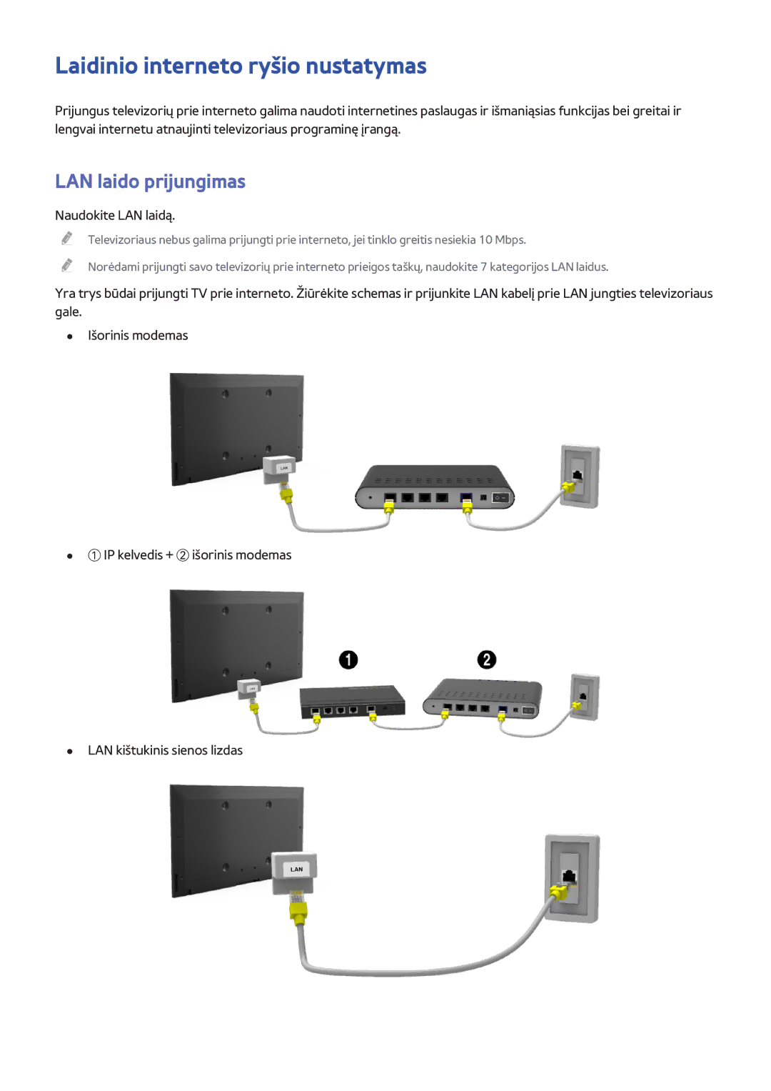 Samsung UE48H8000STXXH, UE65H8000STXXH Laidinio interneto ryšio nustatymas, LAN laido prijungimas, Naudokite LAN laidą 