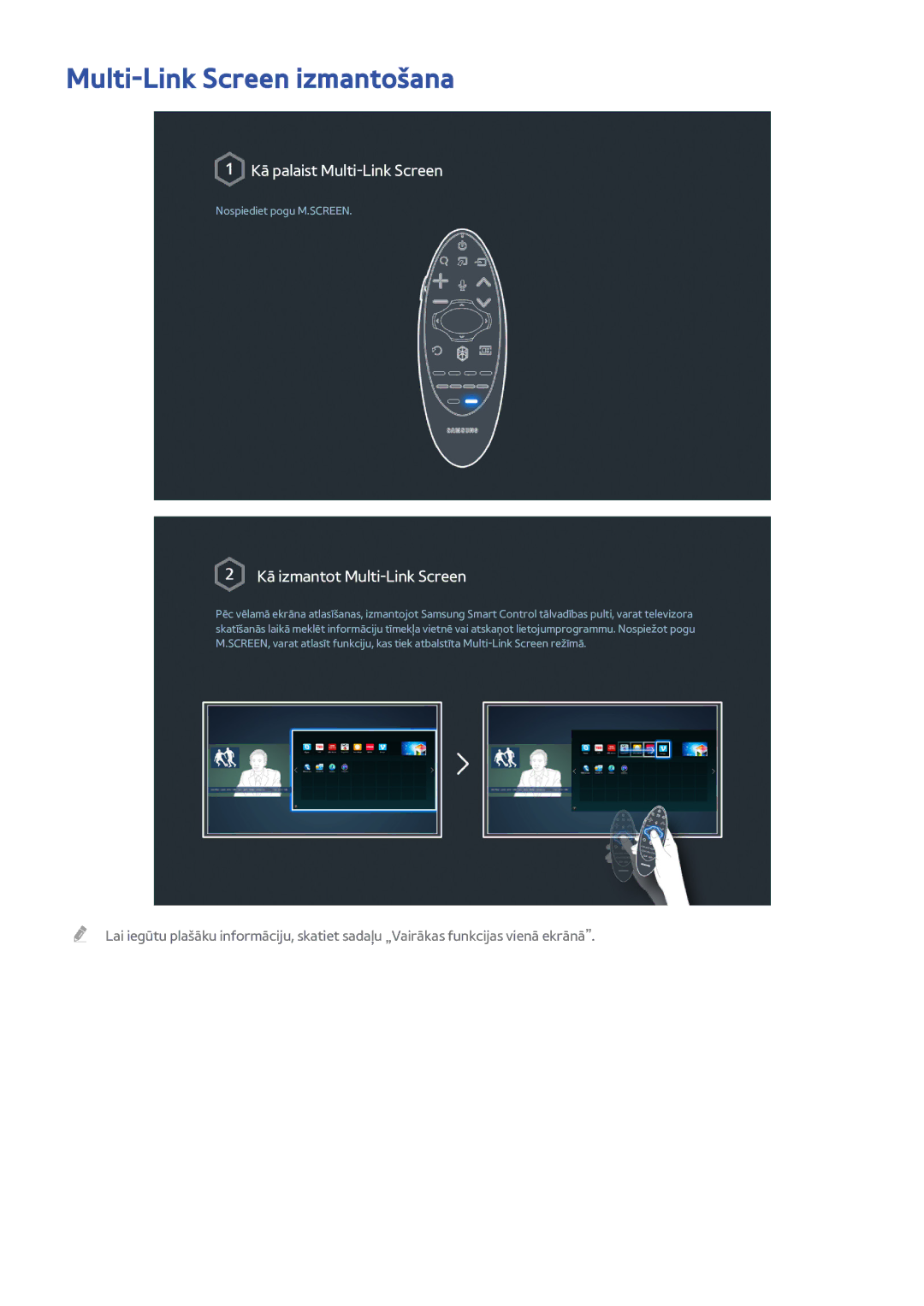 Samsung UE65H8000STXXH, UE48H8000STXXH, UE55H8000STXXH manual Multi-Link Screen izmantošana, Kā izmantot Multi-Link Screen 