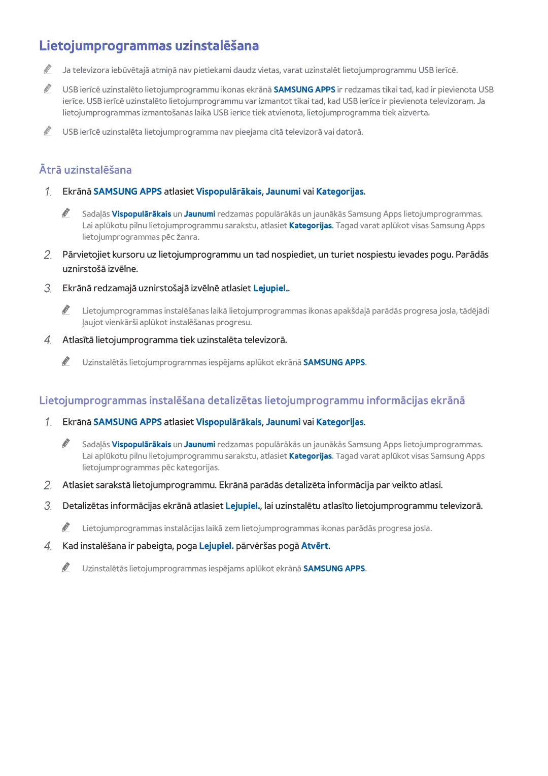 Samsung UE55H8000STXXH, UE65H8000STXXH, UE48H8000STXXH manual Lietojumprogrammas uzinstalēšana, Ātrā uzinstalēšana 