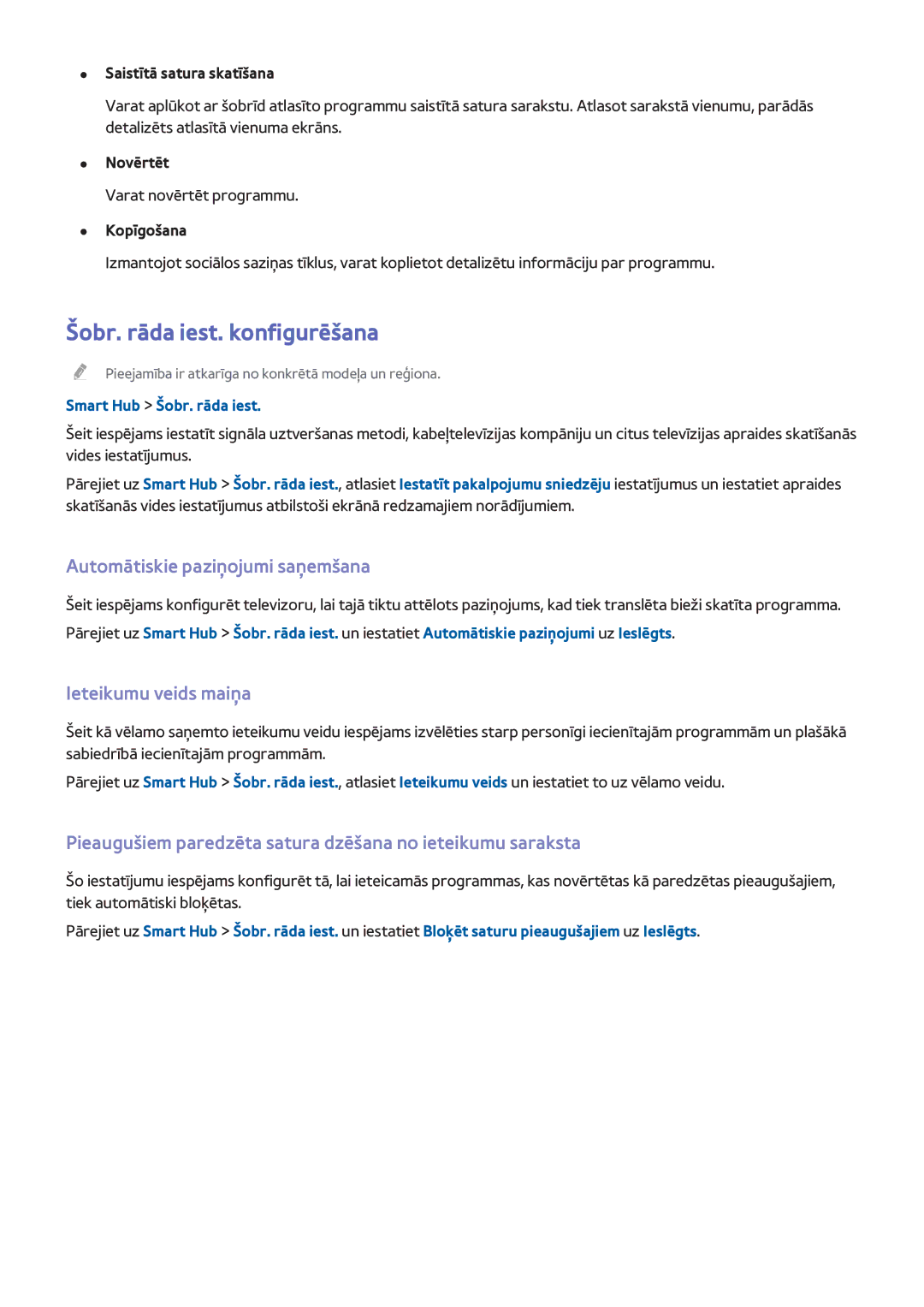 Samsung UE48H8000STXXH manual Šobr. rāda iest. konfigurēšana, Automātiskie paziņojumi saņemšana, Ieteikumu veids maiņa 