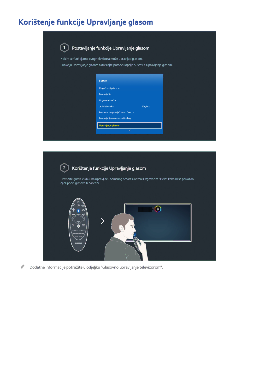 Samsung UE48H8000STXXH, UE65H8000STXXH Korištenje funkcije Upravljanje glasom, Postavljanje funkcije Upravljanje glasom 