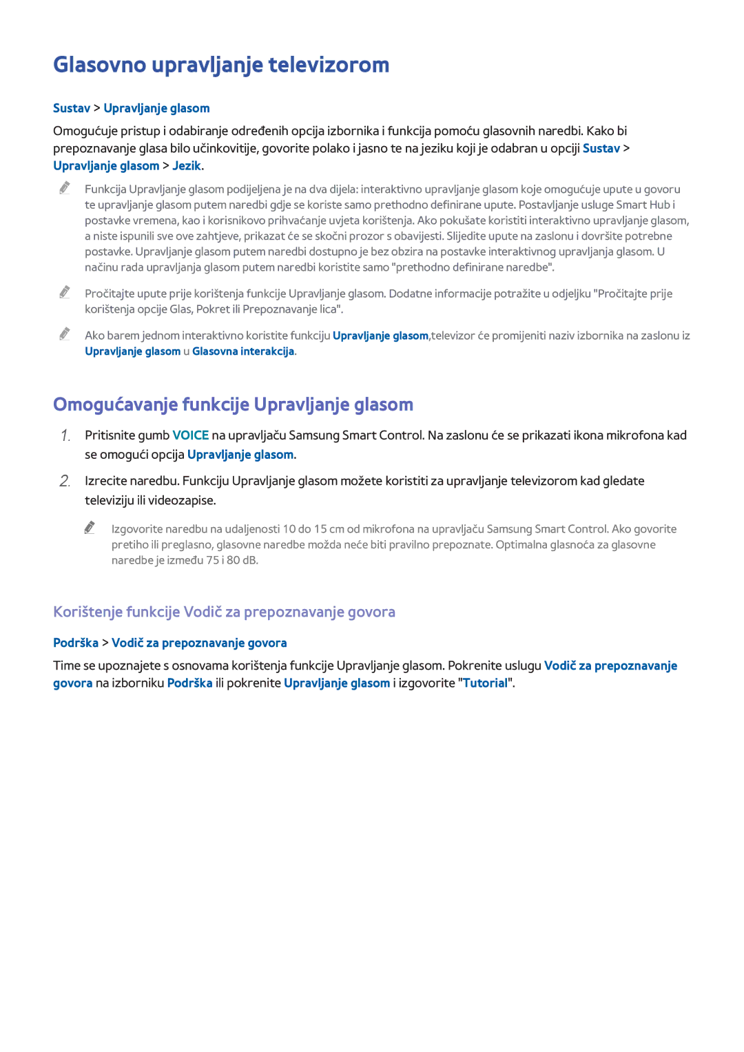 Samsung UE65H8000STXXH, UE48H8000STXXH manual Glasovno upravljanje televizorom, Omogućavanje funkcije Upravljanje glasom 