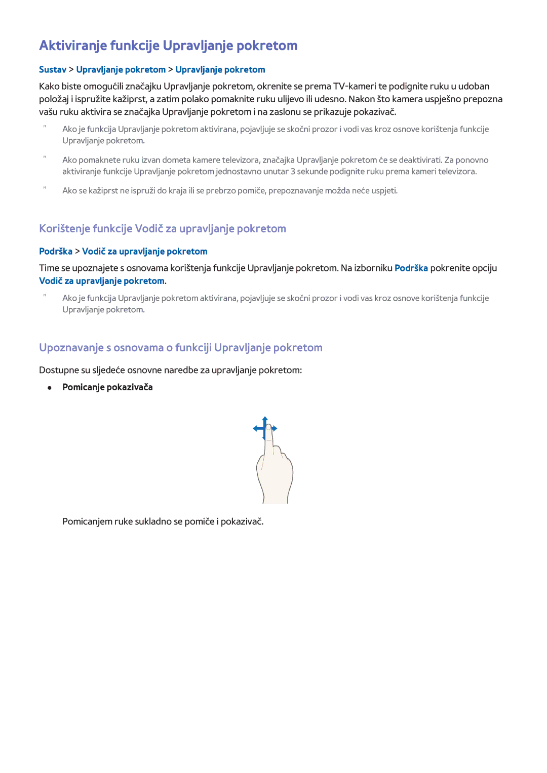 Samsung UE48H8000STXXH manual Aktiviranje funkcije Upravljanje pokretom, Korištenje funkcije Vodič za upravljanje pokretom 