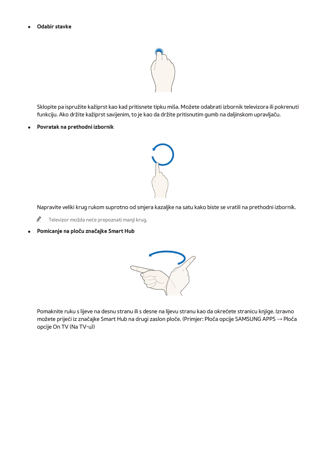 Samsung UE55H8000STXXH, UE65H8000STXXH manual Povratak na prethodni izbornik, Pomicanje na ploču značajke Smart Hub 