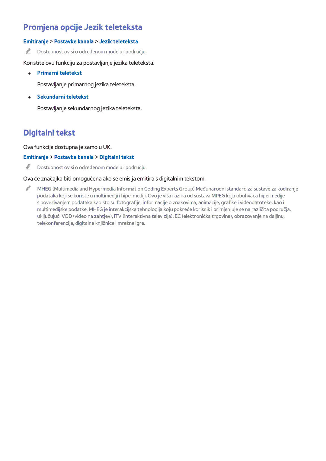 Samsung UE65H8000STXXH, UE48H8000STXXH, UE55H8000STXXH manual Promjena opcije Jezik teleteksta, Digitalni tekst 