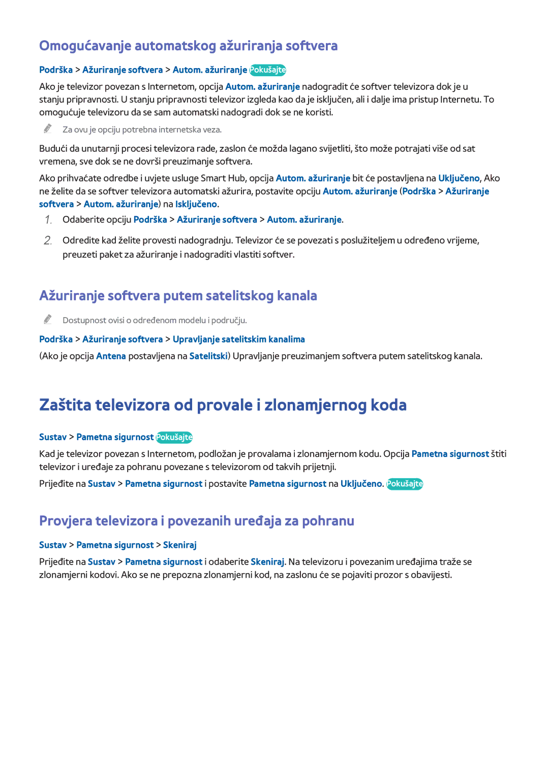 Samsung UE55H8000STXXH Zaštita televizora od provale i zlonamjernog koda, Omogućavanje automatskog ažuriranja softvera 