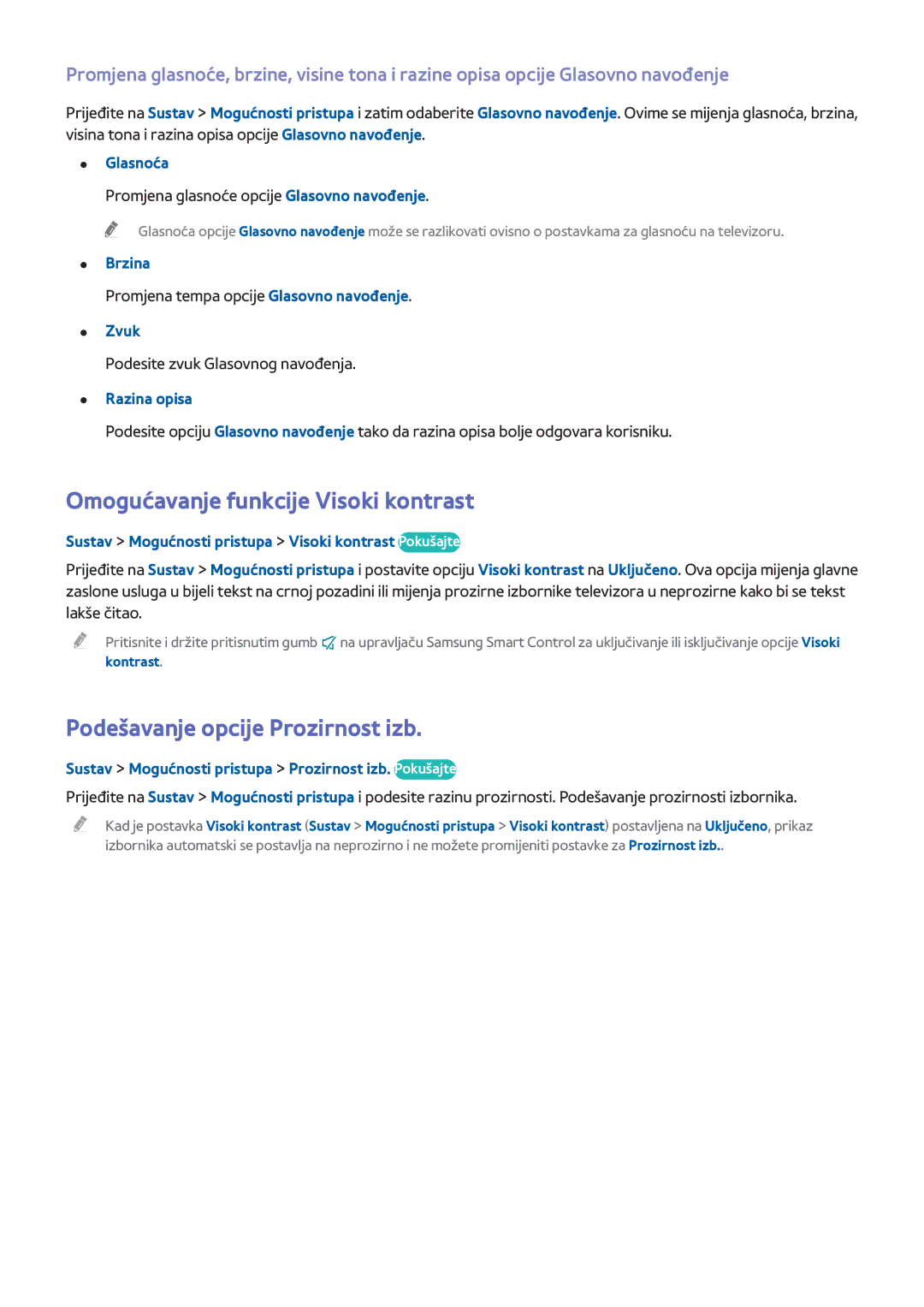 Samsung UE55H8000STXXH, UE65H8000STXXH manual Omogućavanje funkcije Visoki kontrast, Podešavanje opcije Prozirnost izb 
