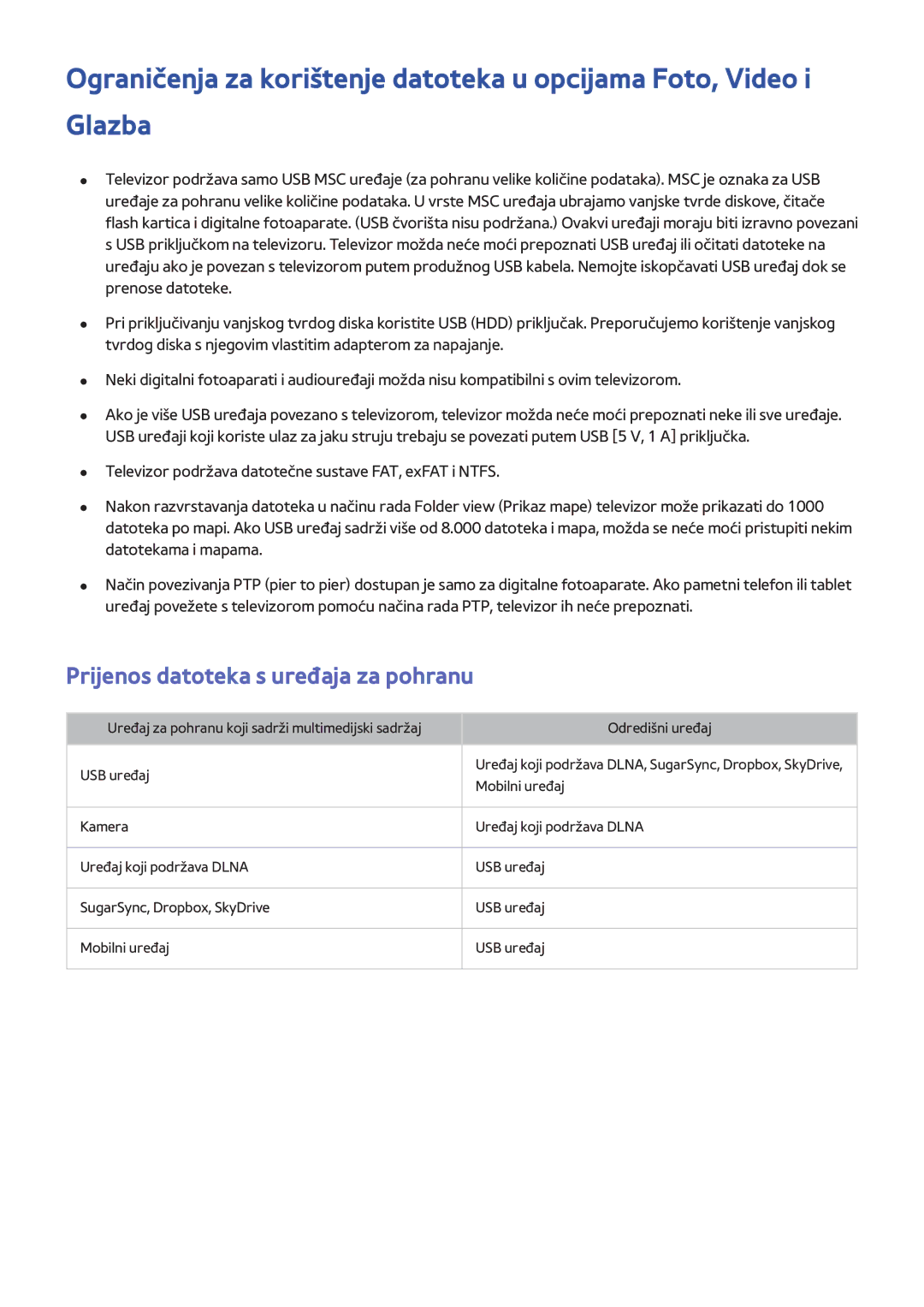 Samsung UE55H8000STXXH, UE65H8000STXXH, UE48H8000STXXH manual Prijenos datoteka s uređaja za pohranu 