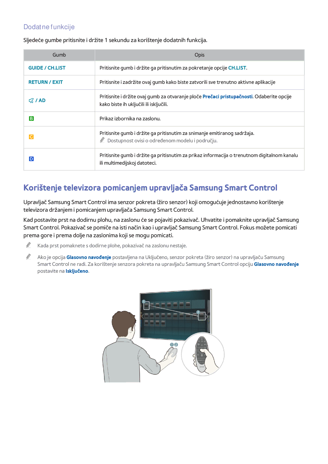 Samsung UE65H8000STXXH, UE48H8000STXXH, UE55H8000STXXH manual Dodatne funkcije 