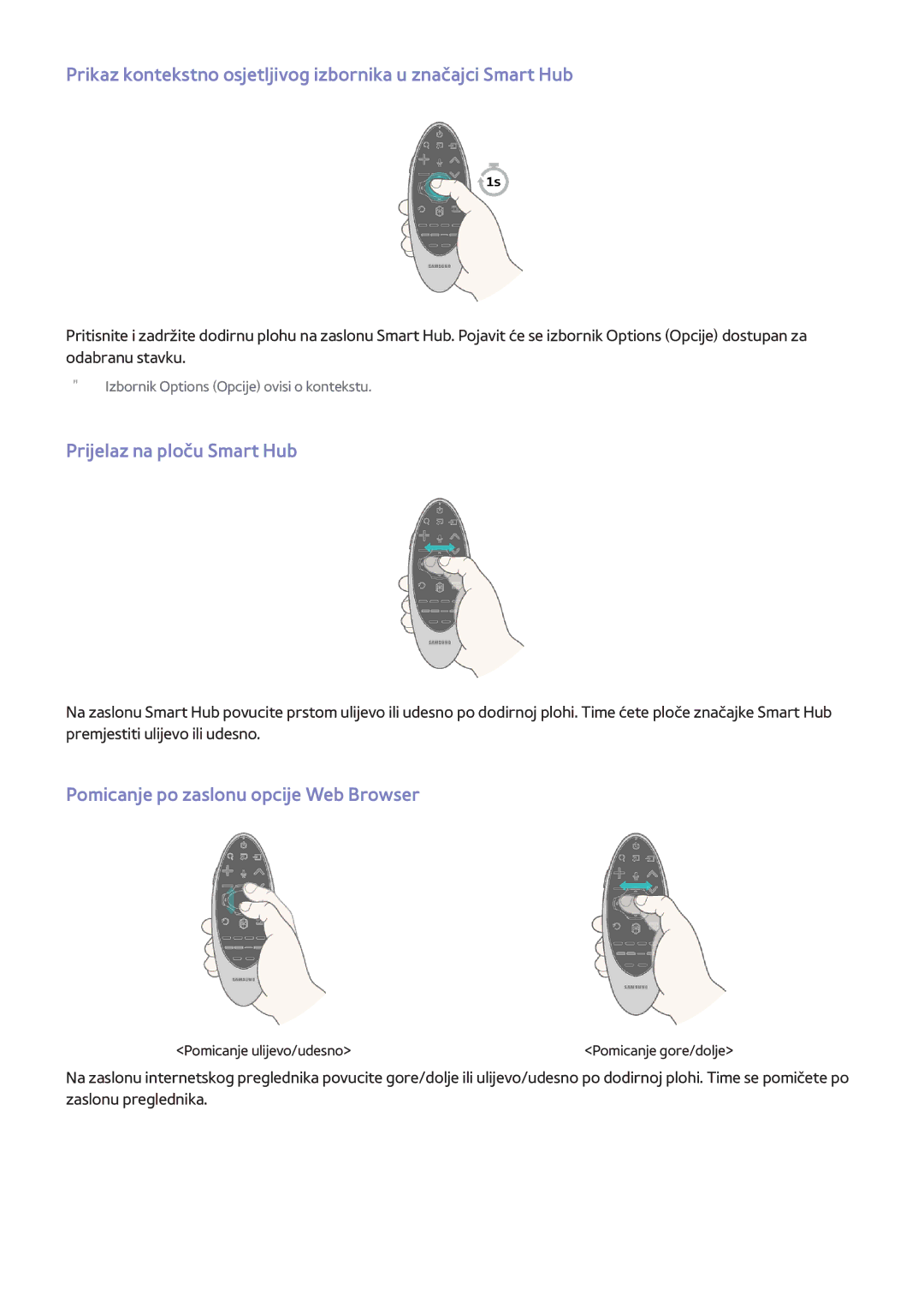 Samsung UE55H8000STXXH, UE65H8000STXXH, UE48H8000STXXH Prijelaz na ploču Smart Hub, Pomicanje po zaslonu opcije Web Browser 