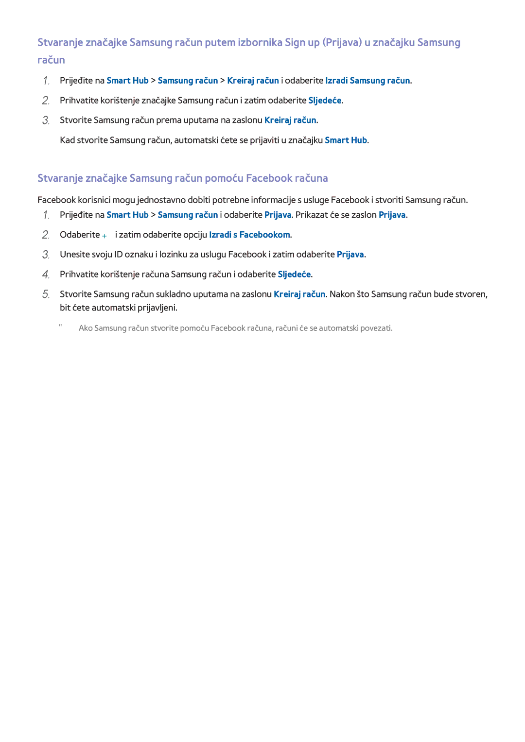 Samsung UE55H8000STXXH, UE65H8000STXXH manual 222 333 444 555, Stvaranje značajke Samsung račun pomoću Facebook računa 