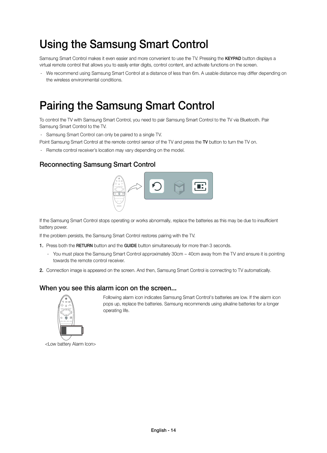 Samsung UE55H8005SQXXE, UE65H8005SQXXE, UE48H8005SQXXE Using the Samsung Smart Control, Pairing the Samsung Smart Control 