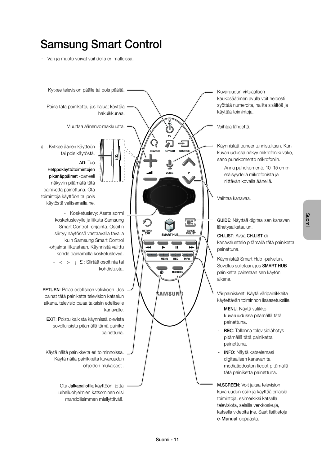 Samsung UE65H8005SQXXE, UE48H8005SQXXE manual Muuttaa äänenvoimakkuutta, AD Tuo, Kosketuslevy Aseta sormi, Vaihtaa lähdettä 