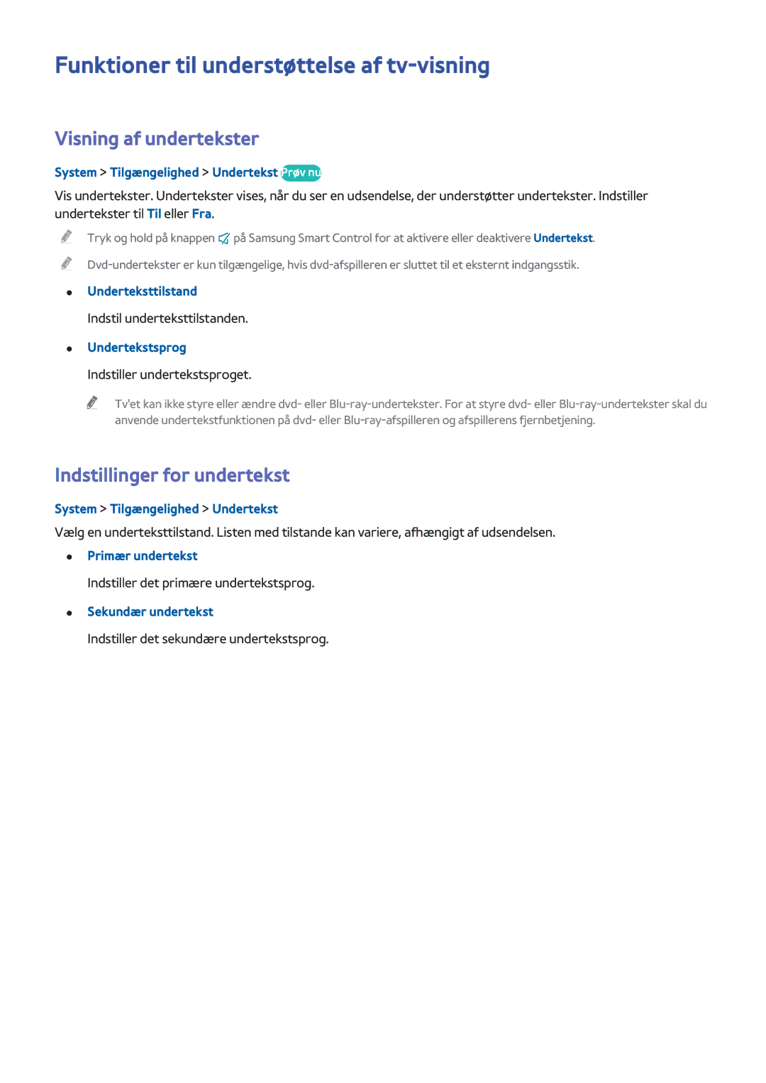 Samsung UE55H8005SQXXE Funktioner til understøttelse af tv-visning, Visning af undertekster, Indstillinger for undertekst 