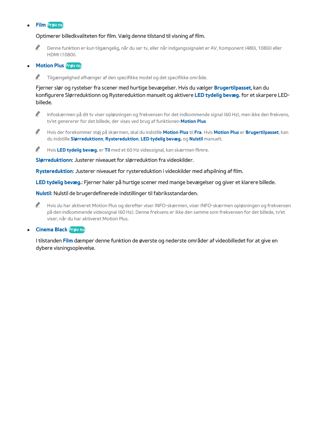 Samsung UE55H8005SQXXE, UE65H8005SQXXE, UE48H8005SQXXE manual Motion Plus Prøv nu, Cinema Black Prøv nu 