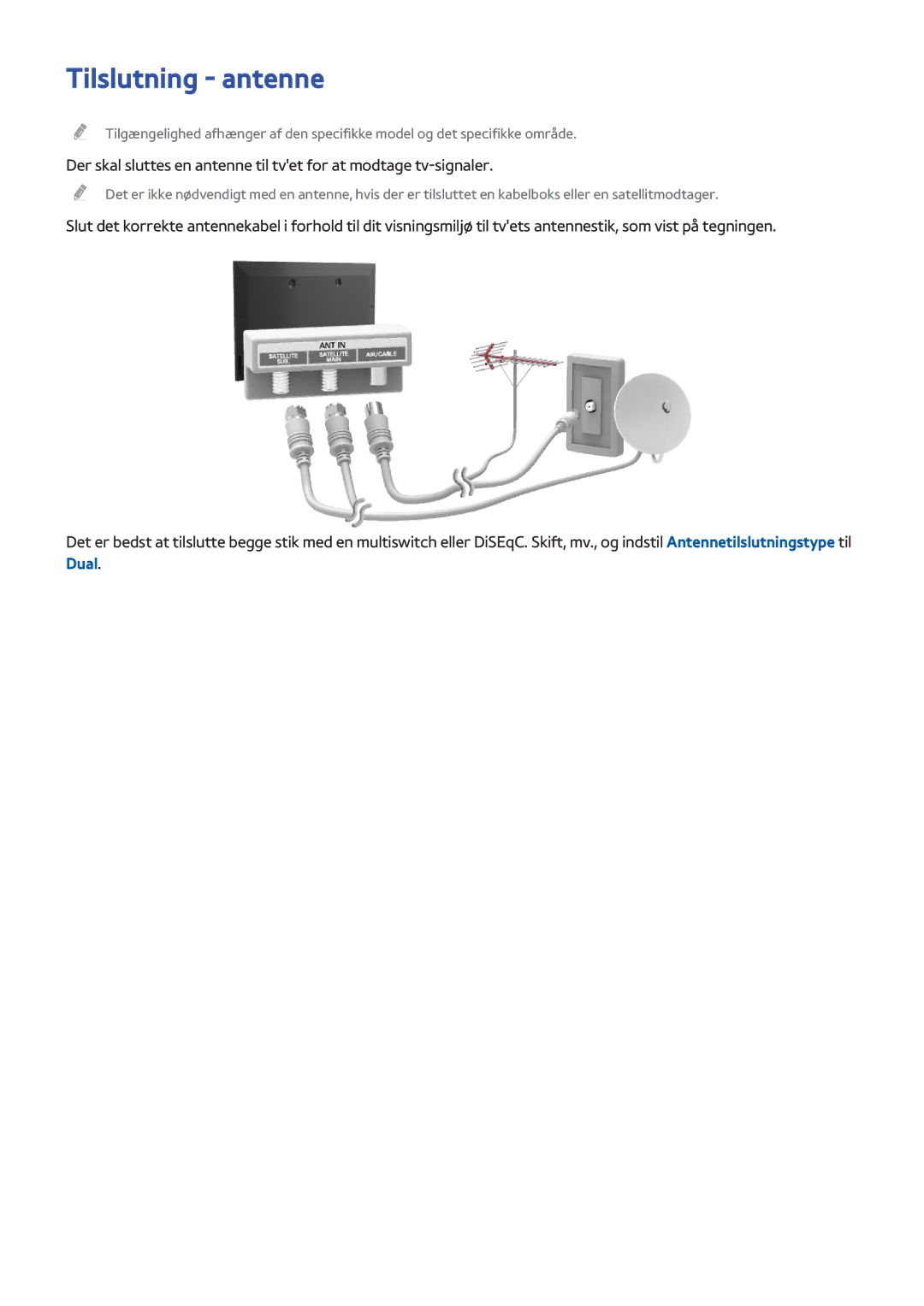 Samsung UE65H8005SQXXE, UE48H8005SQXXE, UE55H8005SQXXE manual Tilslutning antenne 