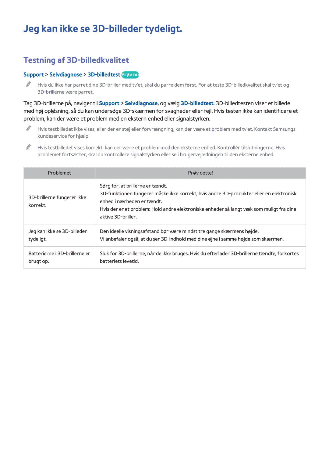 Samsung UE65H8005SQXXE, UE48H8005SQXXE, UE55H8005SQXXE Jeg kan ikke se 3D-billeder tydeligt, Testning af 3D-billedkvalitet 