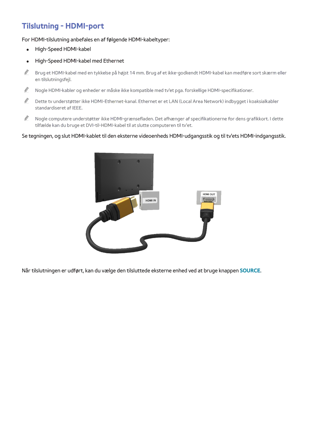 Samsung UE55H8005SQXXE, UE65H8005SQXXE, UE48H8005SQXXE manual Tilslutning HDMI-port 