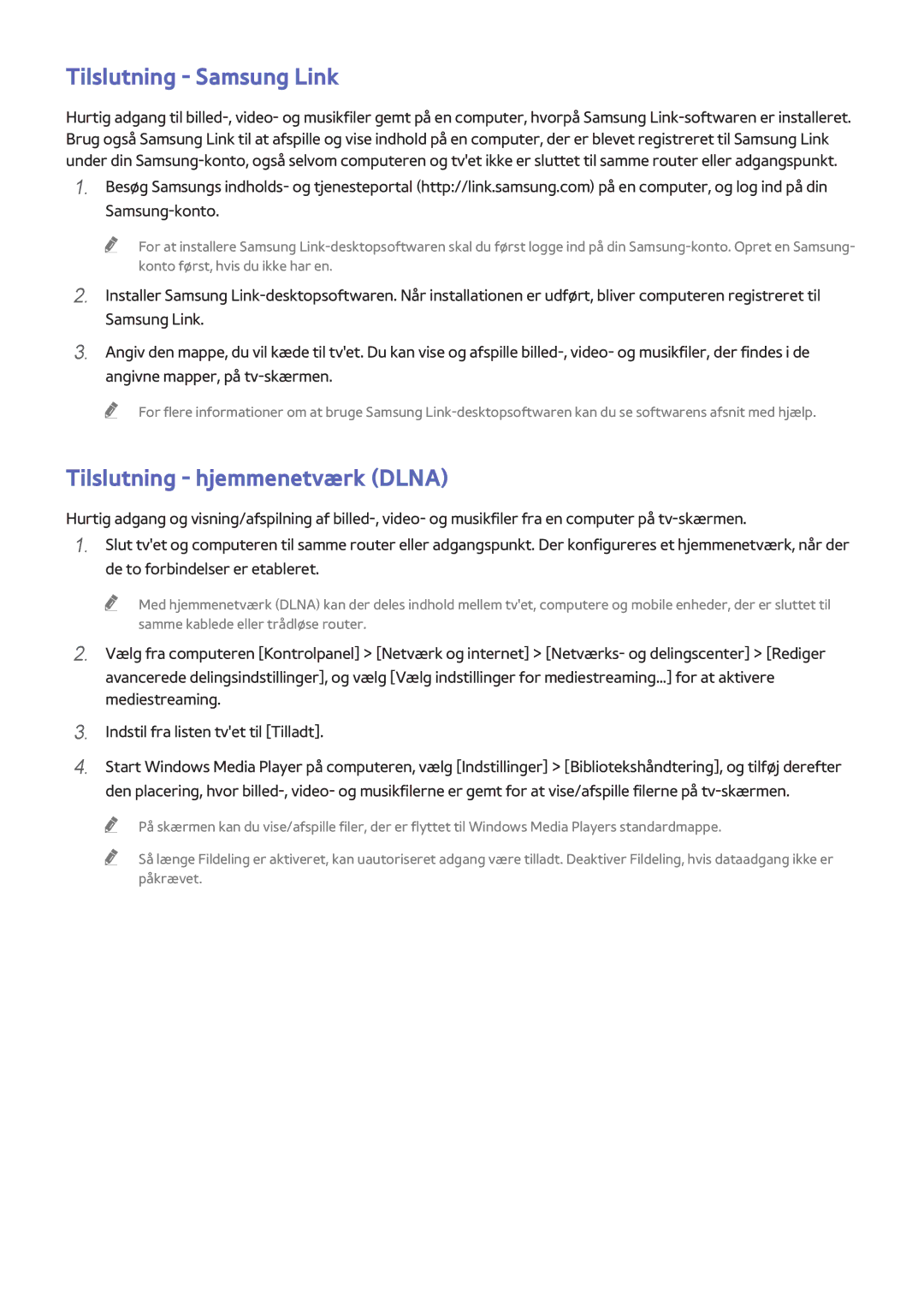 Samsung UE48H8005SQXXE, UE65H8005SQXXE, UE55H8005SQXXE manual Tilslutning Samsung Link, Tilslutning hjemmenetværk Dlna 