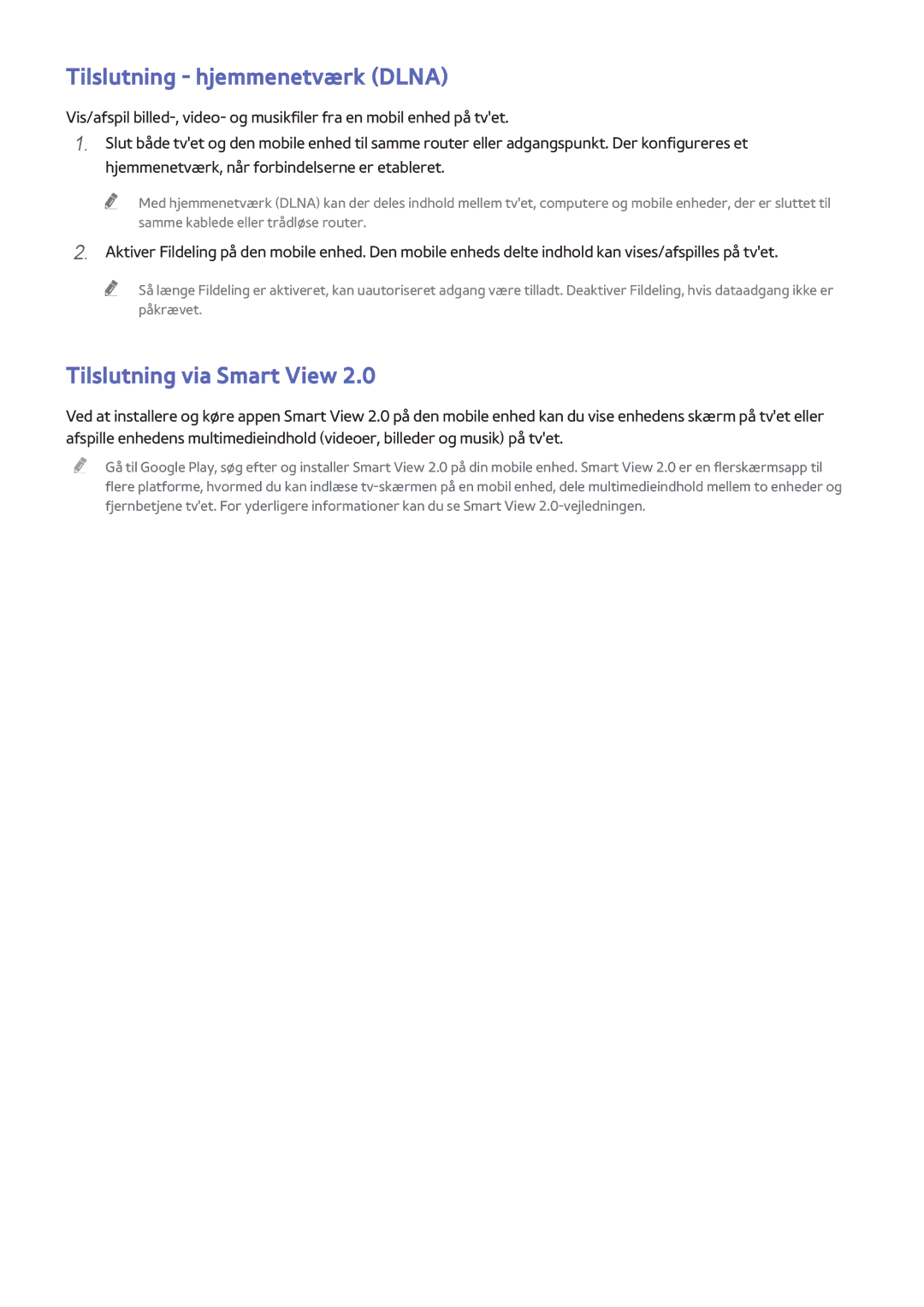 Samsung UE65H8005SQXXE, UE48H8005SQXXE, UE55H8005SQXXE manual Tilslutning hjemmenetværk Dlna, Tilslutning via Smart View 