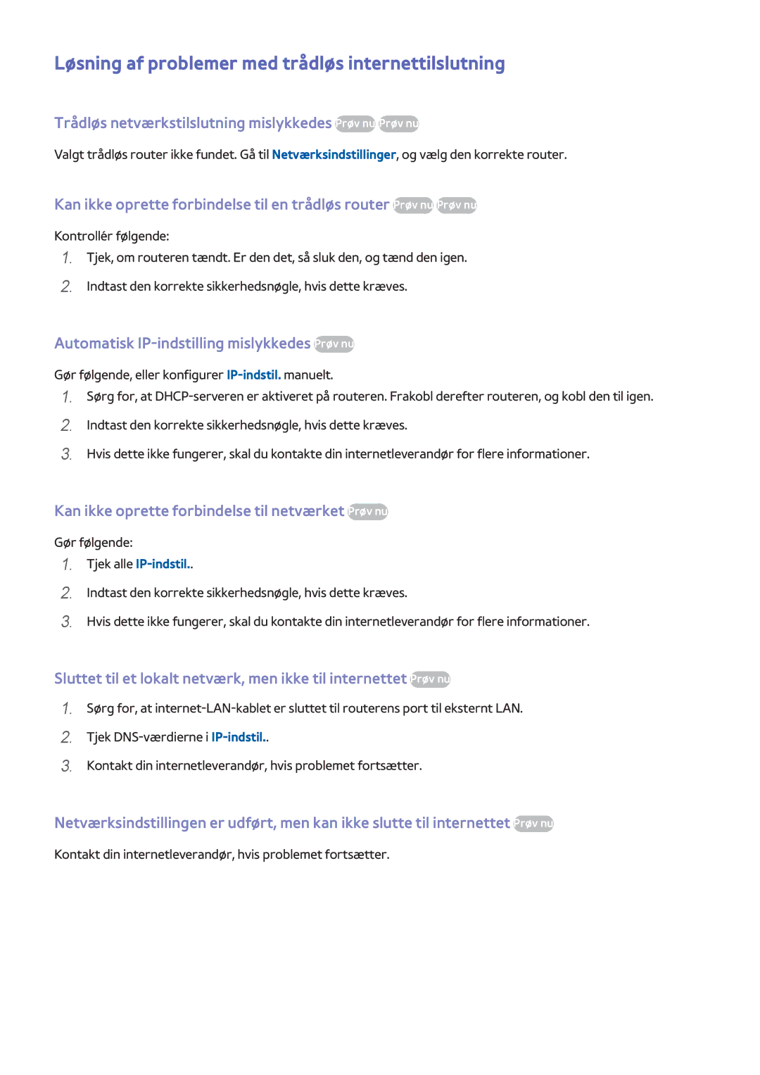 Samsung UE55H8005SQXXE, UE65H8005SQXXE, UE48H8005SQXXE manual Løsning af problemer med trådløs internettilslutning 