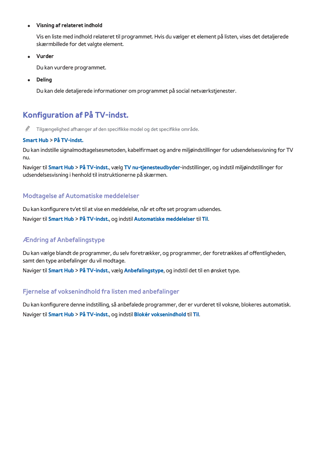 Samsung UE48H8005SQXXE Konfiguration af På TV-indst, Modtagelse af Automatiske meddelelser, Ændring af Anbefalingstype 