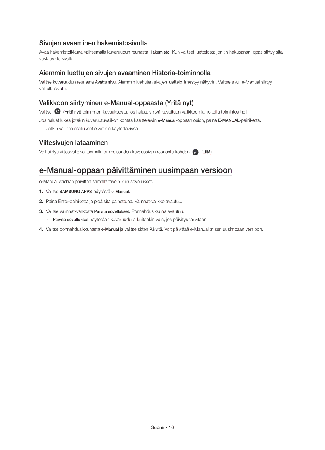 Samsung UE65HU7105UXXE, UE55HU7105UXXE Manual-oppaan päivittäminen uusimpaan versioon, Sivujen avaaminen hakemistosivulta 