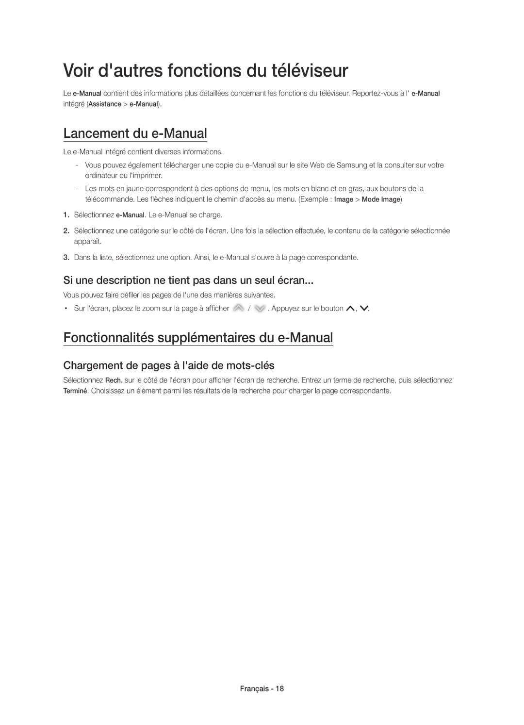 Samsung UE65HU7200SXZF, UE55HU7200SXZF manual Voir dautres fonctions du téléviseur, Lancement du e-Manual 