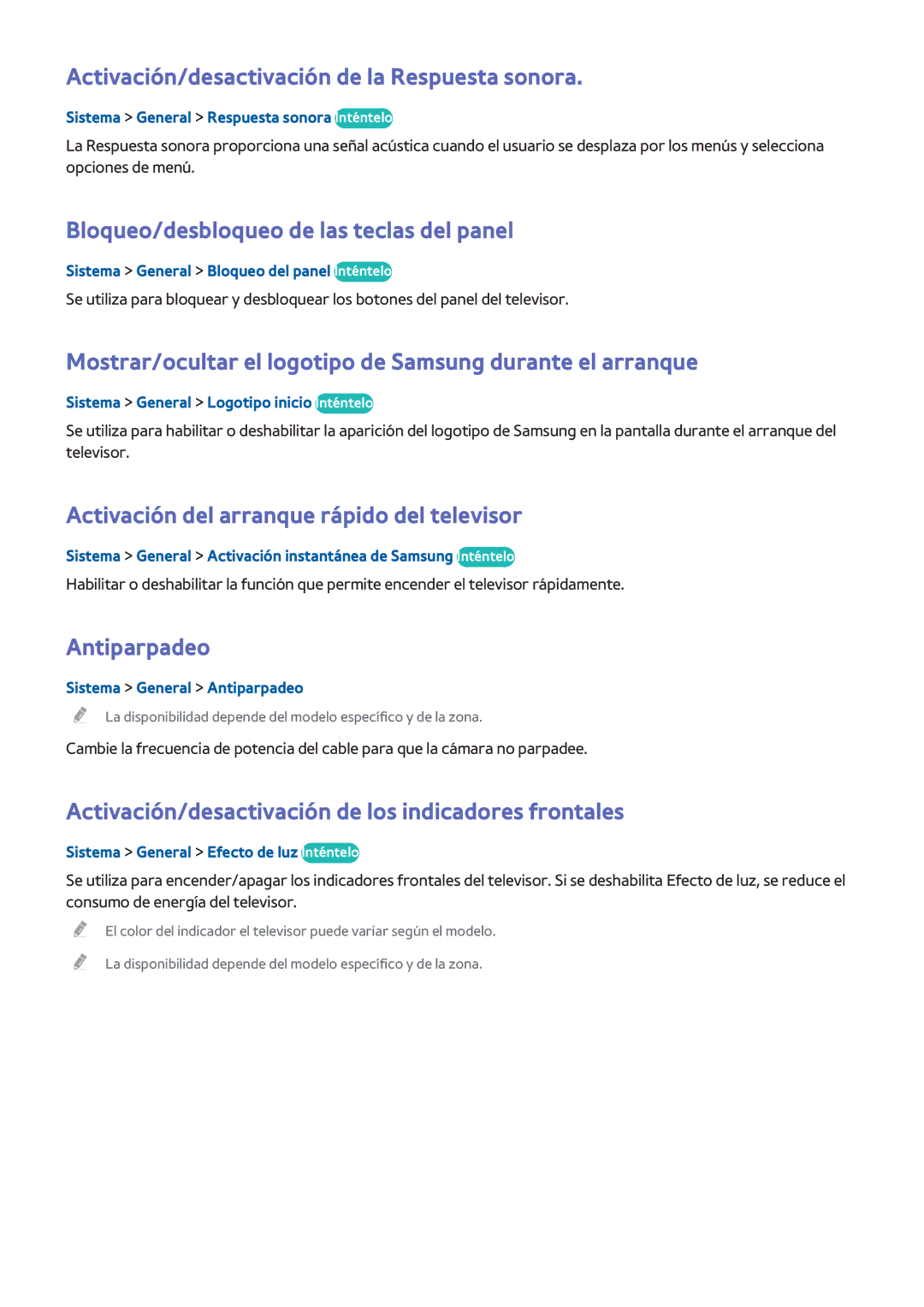 Samsung UE65HU8200LXXC manual Activación/desactivación de la Respuesta sonora, Bloqueo/desbloqueo de las teclas del panel 