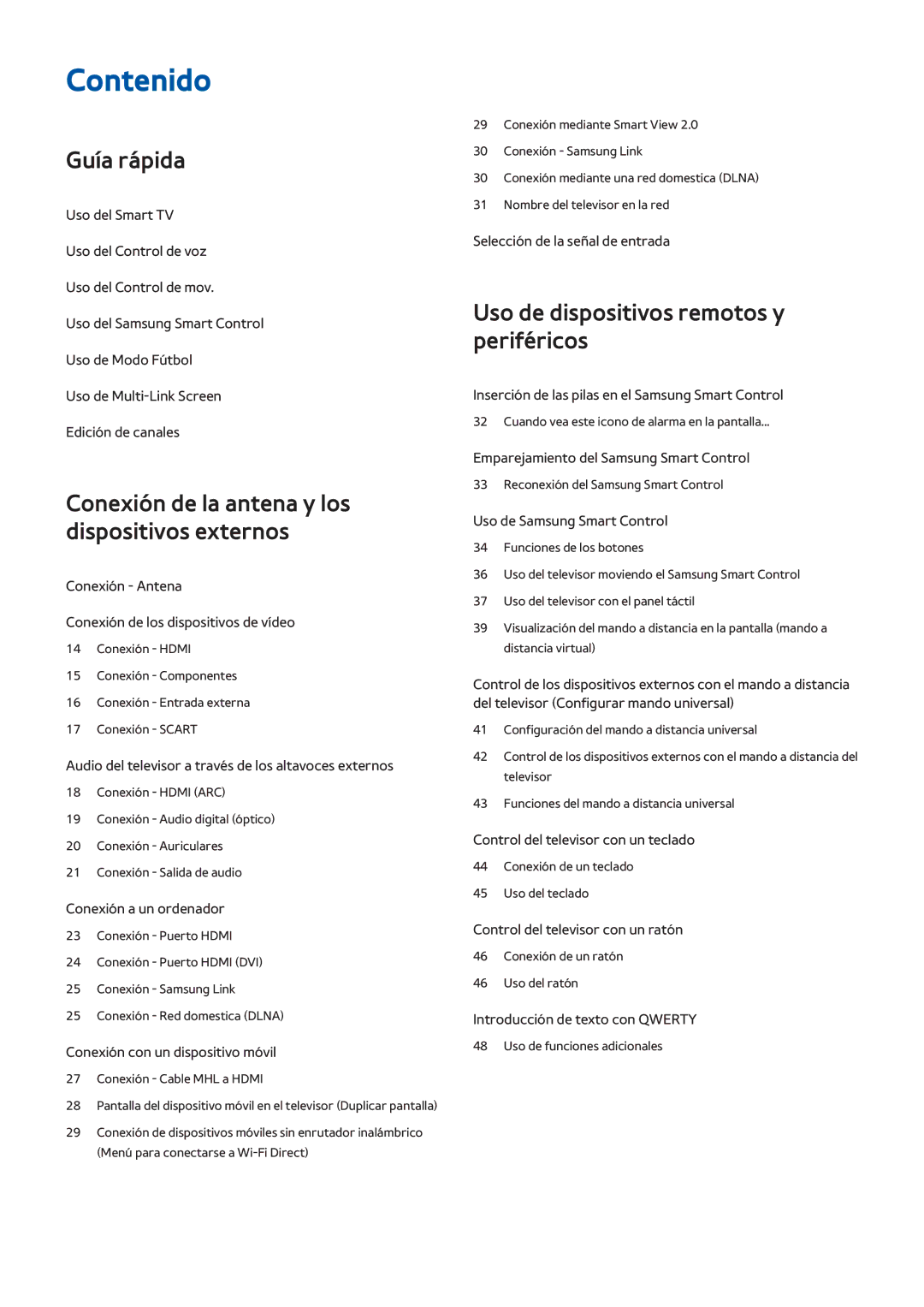 Samsung UE55HU7100SXXC, UE65HU7500LXXC, UE55HU7200SXXC, UE65HU7500LXZF, UE40HU6900DXZT, UE65HU7100SXXC manual Contenido 