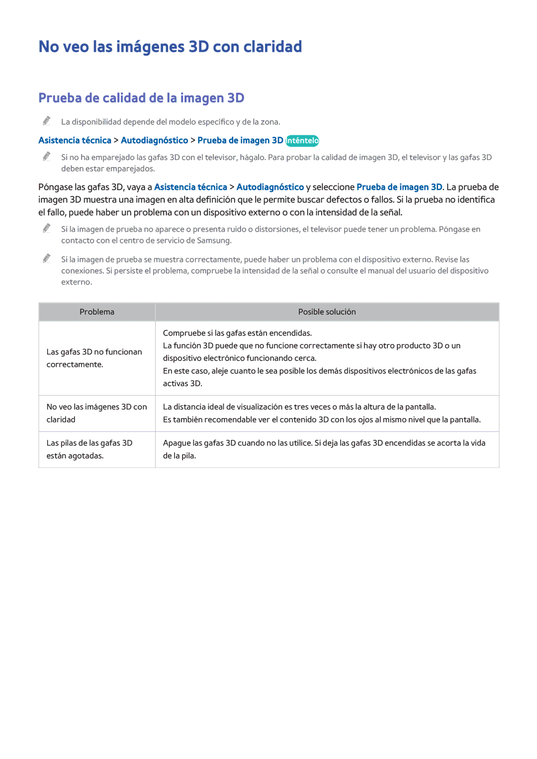 Samsung UE65HU8200LXXC, UE65HU7500LXXC manual No veo las imágenes 3D con claridad, Prueba de calidad de la imagen 3D 