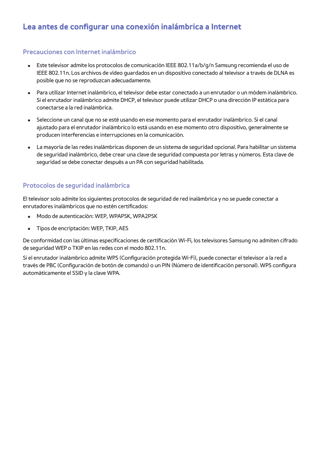 Samsung UE50HU6900SXXC Lea antes de configurar una conexión inalámbrica a Internet, Precauciones con Internet inalámbrico 