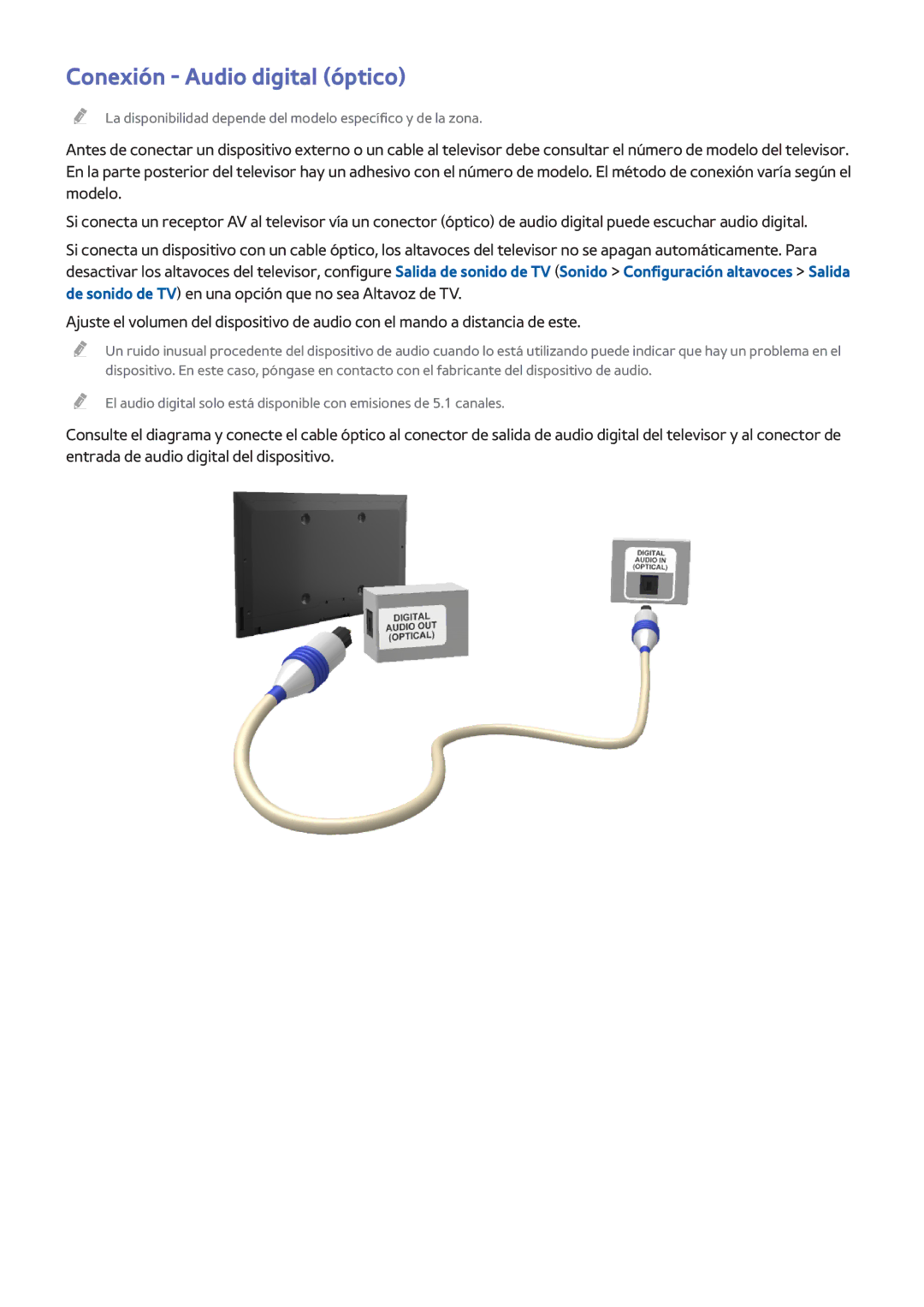 Samsung UE48HU7500LXXC, UE65HU7500LXXC, UE55HU7200SXXC, UE55HU7100SXXC, UE65HU7500LXZF manual Conexión Audio digital óptico 