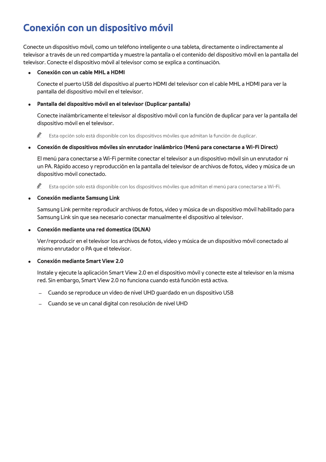 Samsung UE40HU6900SXXC Conexión con un dispositivo móvil, Conexión con un cable MHL a Hdmi, Conexión mediante Smart View 