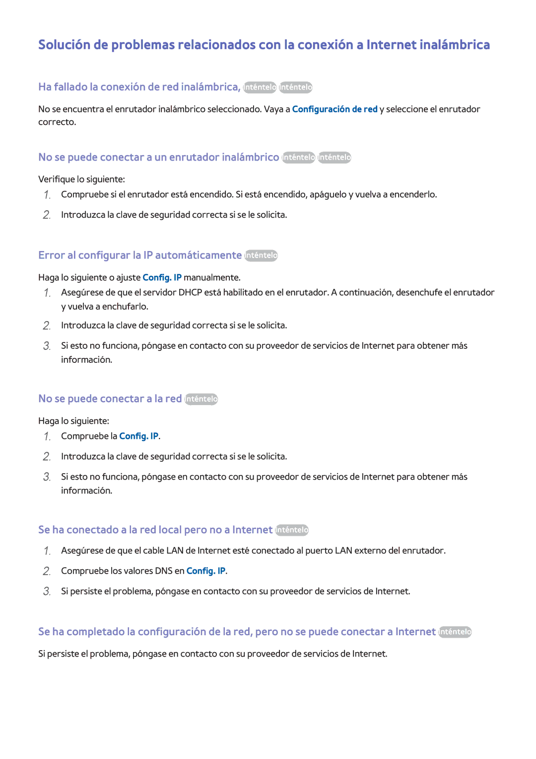 Samsung UE50HU6900SXXC, UE65HU7500LXXC, UE55HU7200SXXC, UE55HU7100SXXC Error al configurar la IP automáticamente Inténtelo 