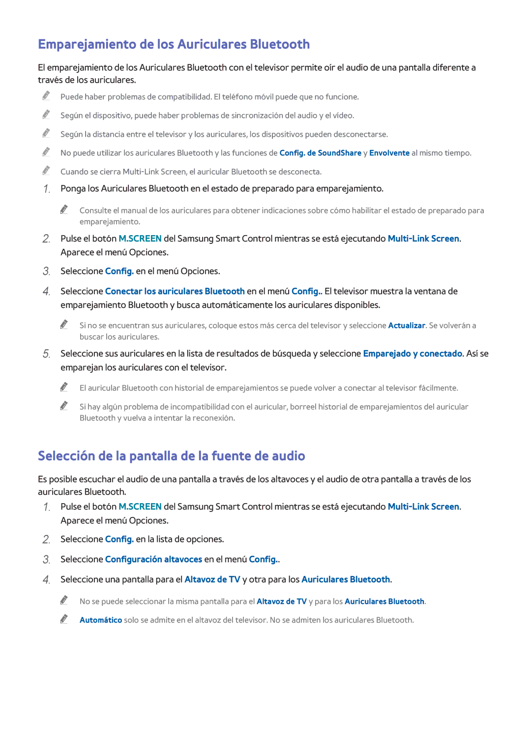 Samsung UE40HU6900SXXC manual Emparejamiento de los Auriculares Bluetooth, Selección de la pantalla de la fuente de audio 